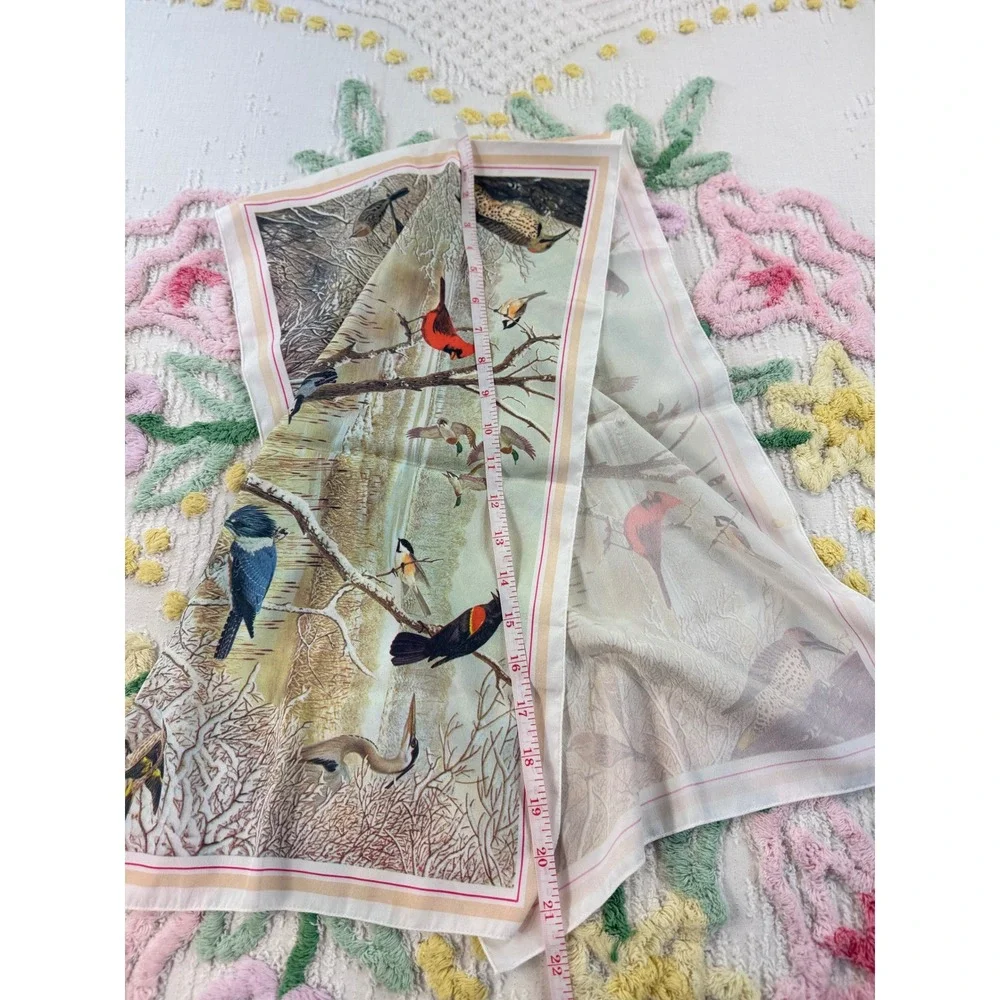 Vintage 1979 National Wildlife Federation Bird‎ Scarf Winter Nature Print 21x21